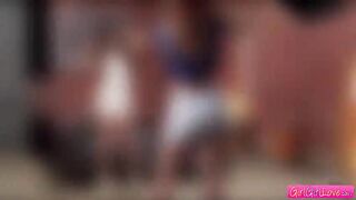 Horny lesbians Layla and Karlie teasing each other and eating pussies