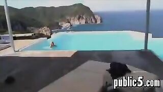 Blonde Babe Goes Topless At A Pool