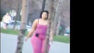 Big Ebony Woman Walking Around