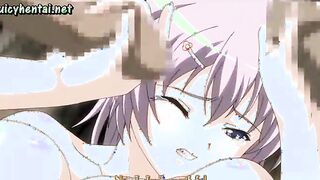 Cute hentai slut sucking fat cocks