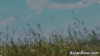 Naked Asian Walking Around Outside