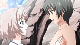 Anime jerks dick with her breasts