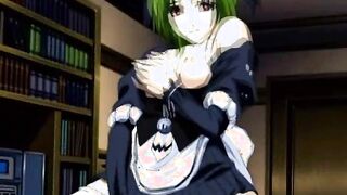 Sexy hentai rubs a cock with her lips