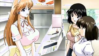 Hentai chick talks to her customers while her boyfriend is licking her pussy