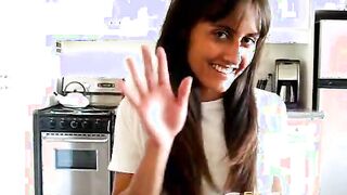 Knockout brunette exgirlfriend nymph Kaylani stripping and showing her hot assets in the kitchen