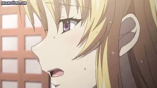 Hentai blonde rubs her huge tits