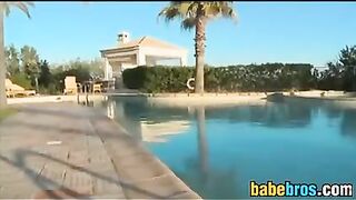 Lesbian Threesome At The Pool