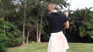 College sweetheart giving oral sex outdoor