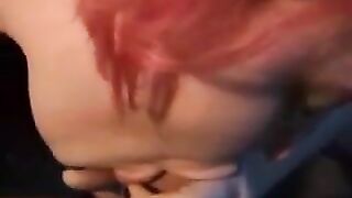 MILF With Pink Hair Sucking Cock