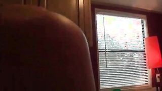 Smiling blonde sucks and humps cock in POV