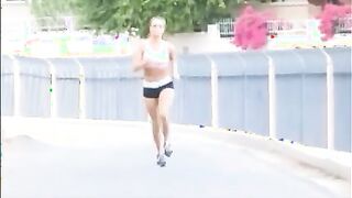 Nude hot teen running in the Australia city center