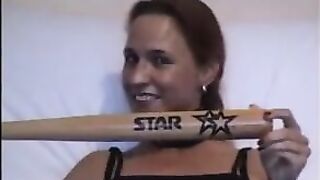 Baseball bat in teen pussy
