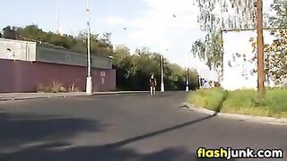 Chick Flashes Her Pussy Outdoors