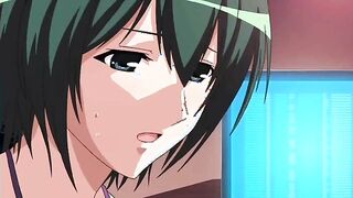 Three horny studs fucking a cute anime babe under water