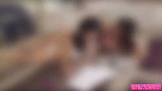 Two hot nerdy chick Shyla and Capri are having fun licking each pussies