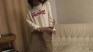 Shy little Asian beauty sucking fat cock