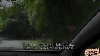 Stranded teen Daphnie have kinky sex on the road with driver