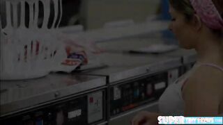 Deepthroater and petite Cali Hayes gets hammered laundromat owner