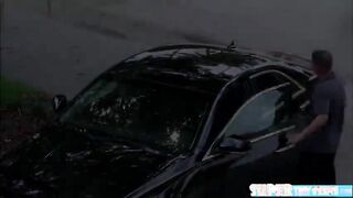 Tiny brunette chick Kimmy Granger gets caught and fucked by Neighbor