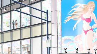 Huge titted hentai brunette gives head