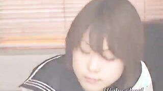 Asian schoolgirl gives double blowjobs in close up for cumshot