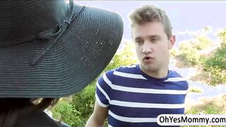 Busty MILF Ariella and Teen Angel bangs a guy in threesome sex