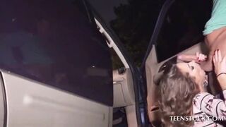 Bitchy hitchhiker bent over the car and fucked