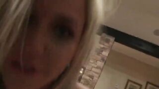 Perky tits blonde riding shaft on the sofa