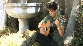 Guitar Playing Cute Latino Jacks Off His Nice Cock