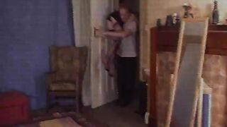 Dominant white lady wrestles with a guy