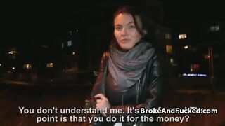 Broke busty teen fucked outdoors at night