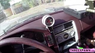 Pretty bimbo babe spreads legs pussy fingered by pawnshop horny staff