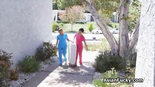 Big black cock in two Asian masseuses