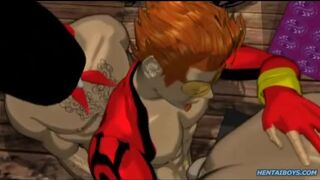 Group hentai man gangbanged and cummed orgy