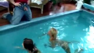 Amazing anal group sex with DP action by the pool
