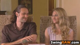 Horny couples prepare for swinger sex action in big mansion