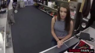 Horny amateur chick tries to sell her shoe and ends up hammered hard