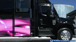 Femdoms cockriding before sucking in threeway