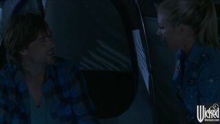 Busty blonde babe Samantha Saint fucks her man camping