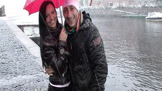 Hot slut picked up on a rainy day and fucked in an anal threesome