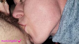 horny &#34;stepson&#34; licks mama's hairy, wet, fleshy butterfly pussy and gets fucked