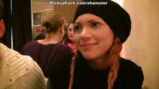 Foxy girl sucks cocks in the restaurant