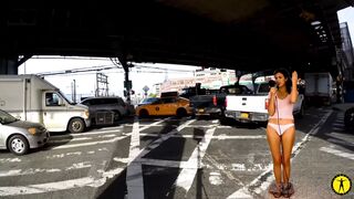 News reporter with pants down