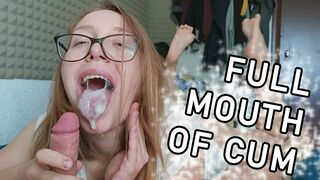 POV Nerdy Girl Glasses Spilled Cum Performing Oral Creampie in the Feet Pose - Kibli Slow