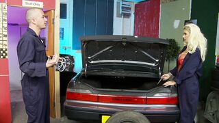 Horny babe in sexy lingerie gives head to the dude gets and fucked