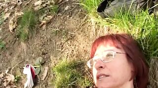 In the woods my cock finds a sexy redhead and fucks her