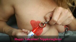 nippleringlover - hot milf painting red huge pierced nipples with big nipple rings for valentines day