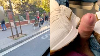 She tried her first Footjob very risky in a bus !