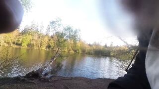 Risky Public Handjob and Cumshot at Lake