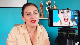 Red lipstick kissing and teasing by Regina Noir.